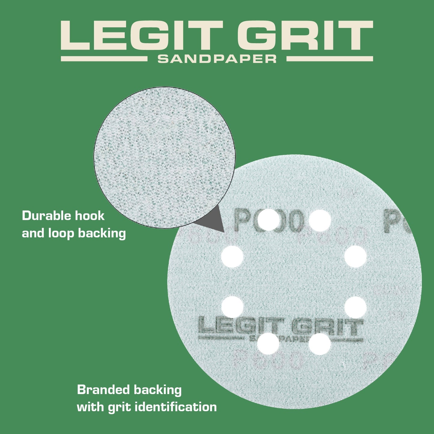 Legit Grit 5 inch Sand paper Disc, 8 - Hole - Perkins Builder Brothers