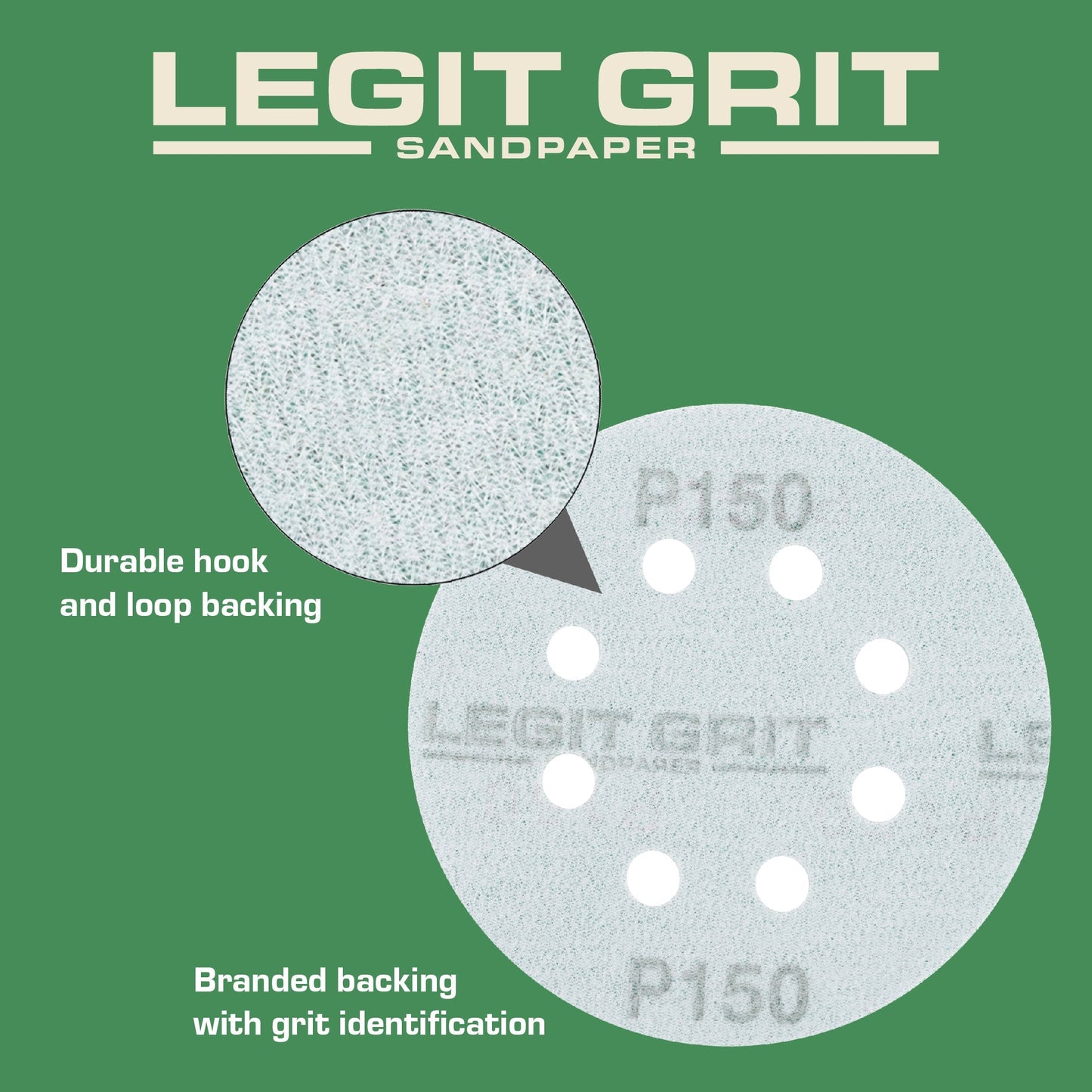 Legit Grit 5 inch Sand paper Disc, 8 - Hole - Perkins Builder Brothers