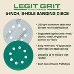 Legit Grit 5 inch Sand paper Disc, 8 - Hole - Perkins Builder Brothers