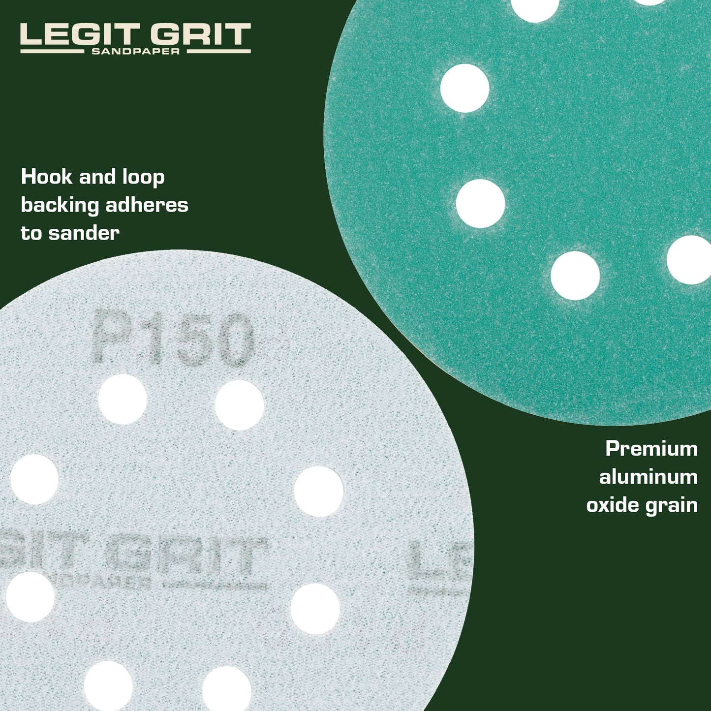 Legit Grit 5 inch Sand paper Disc, 8 - Hole - Perkins Builder Brothers