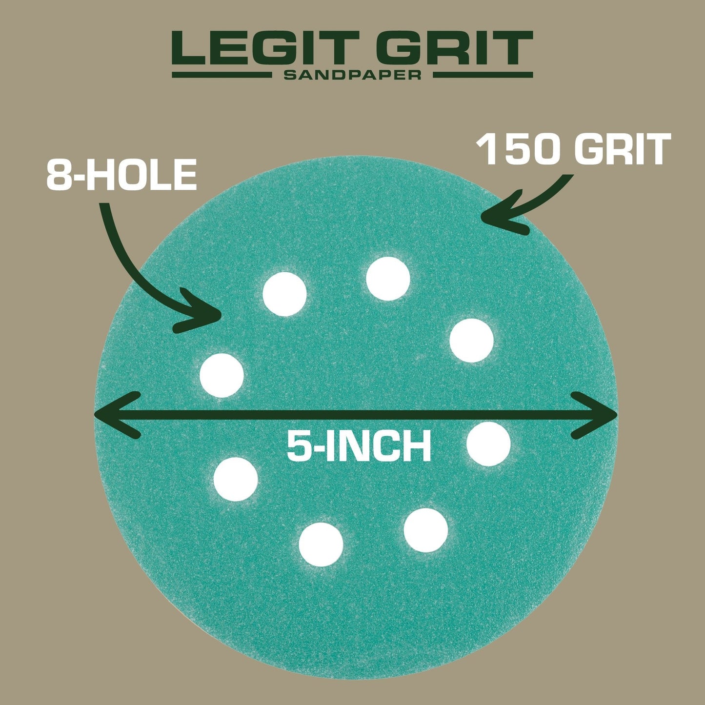 Legit Grit 5 inch Sand paper Disc, 8 - Hole - Perkins Builder Brothers