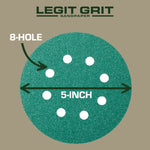 Legit Grit 5 Inch Sand paper Disc, 8 - Hole, Mixed Grit Variety Set - GRITS: 80/120/150/180/220 (10 of each) , 50 Pack - Perkins Builder Brothers