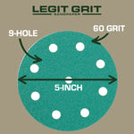 Legit Grit 5 inch Sand paper Disc, 9 - Hole - Perkins Builder Brothers