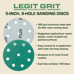 Legit Grit 5 inch Sand paper Disc, 9 - Hole - Perkins Builder Brothers