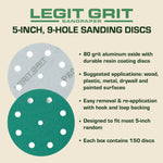 Legit Grit 5 inch Sand paper Disc, 9 - Hole - Perkins Builder Brothers
