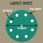 Legit Grit 5 inch Sand paper Disc, 9 - Hole - Perkins Builder Brothers