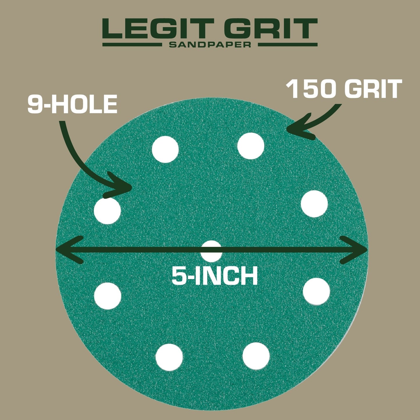 Legit Grit 5 inch Sand paper Disc, 9 - Hole - Perkins Builder Brothers