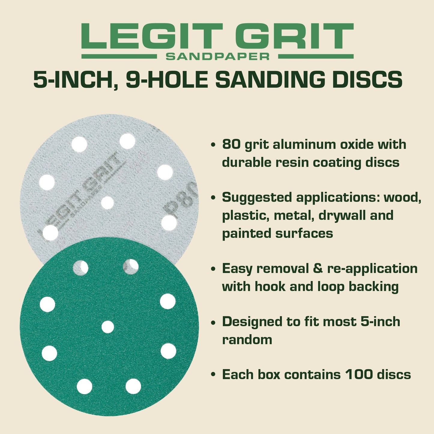 Legit Grit 5 inch Sand paper Disc, 9 - Hole - Perkins Builder Brothers