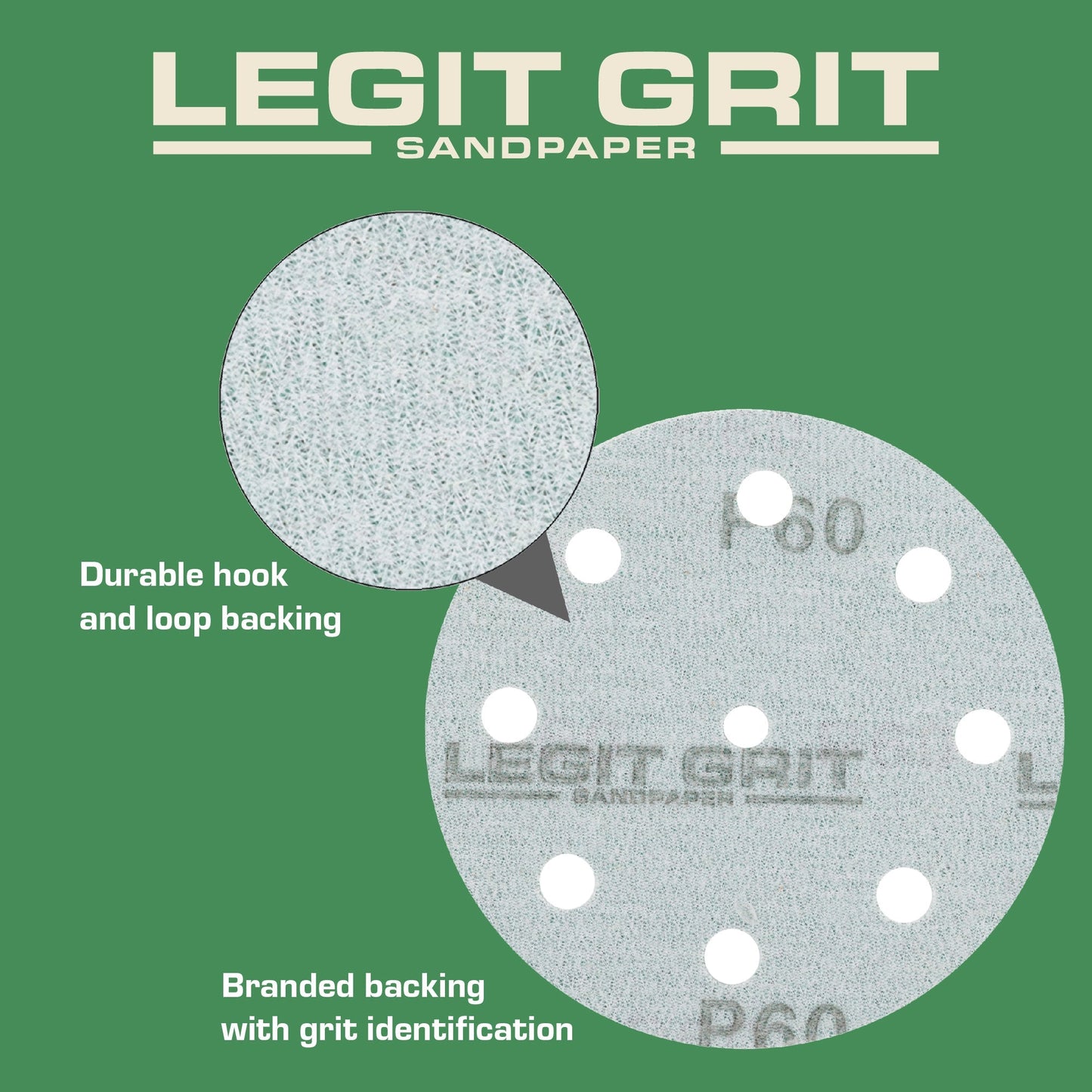 Legit Grit 5 inch Sand paper Disc, 9 - Hole - Perkins Builder Brothers