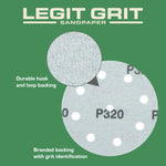 Legit Grit 5 inch Sand paper Disc, 9 - Hole - Perkins Builder Brothers