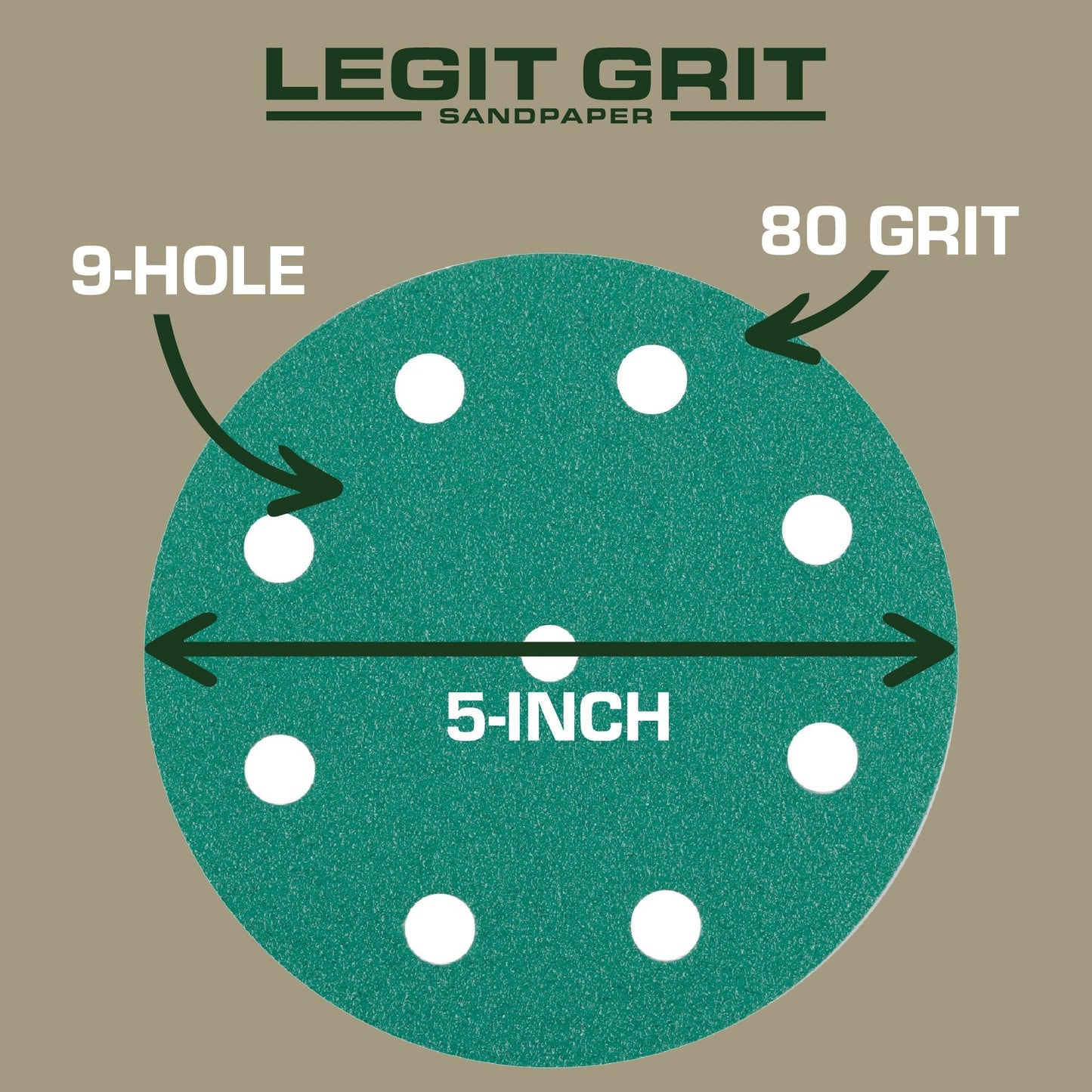 Legit Grit 5 inch Sand paper Disc, 9 - Hole - Perkins Builder Brothers