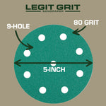 Legit Grit 5 inch Sand paper Disc, 9 - Hole - Perkins Builder Brothers