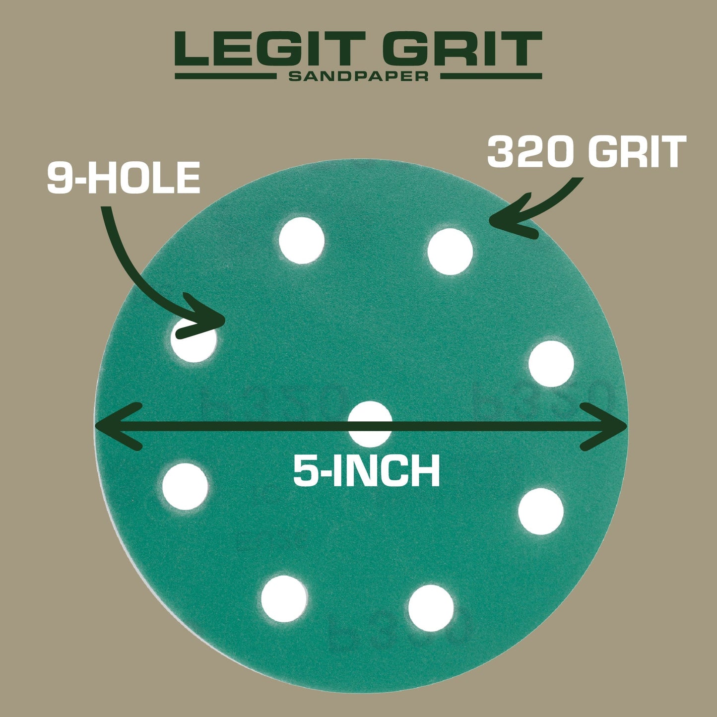 Legit Grit 5 inch Sand paper Disc, 9 - Hole - Perkins Builder Brothers