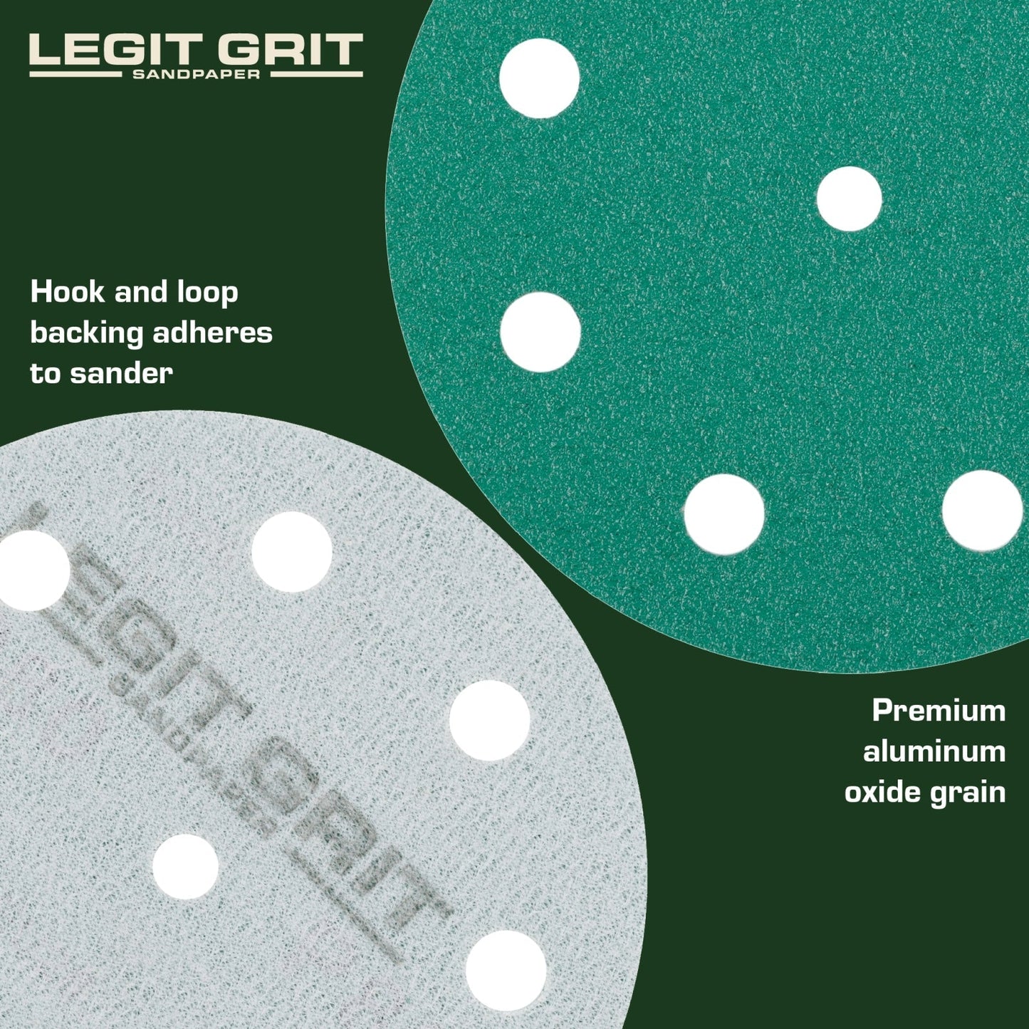 Legit Grit 5 inch Sand paper Disc, 9 - Hole, Mixed Grit Variety Set - GRITS: 80/120/150/180/220 (10 of each) , 50 Pack - Perkins Builder Brothers