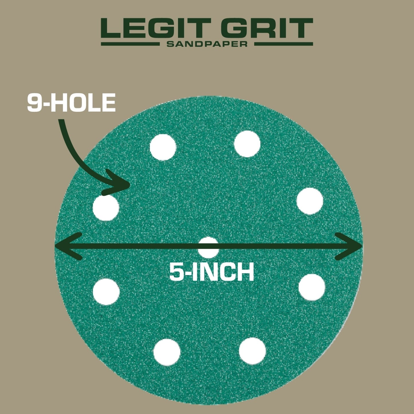Legit Grit 5 inch Sand paper Disc, 9 - Hole, Mixed Grit Variety Set - GRITS: 80/120/150/180/220 (10 of each) , 50 Pack - Perkins Builder Brothers