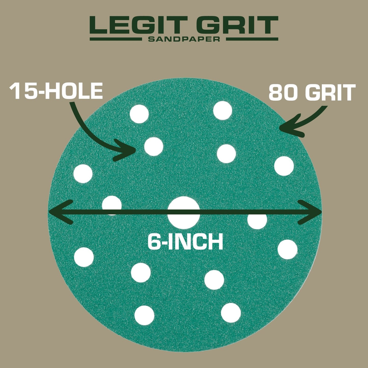 Legit Grit 6 inch Sand paper Disc, 15 - Hole - Perkins Builder Brothers