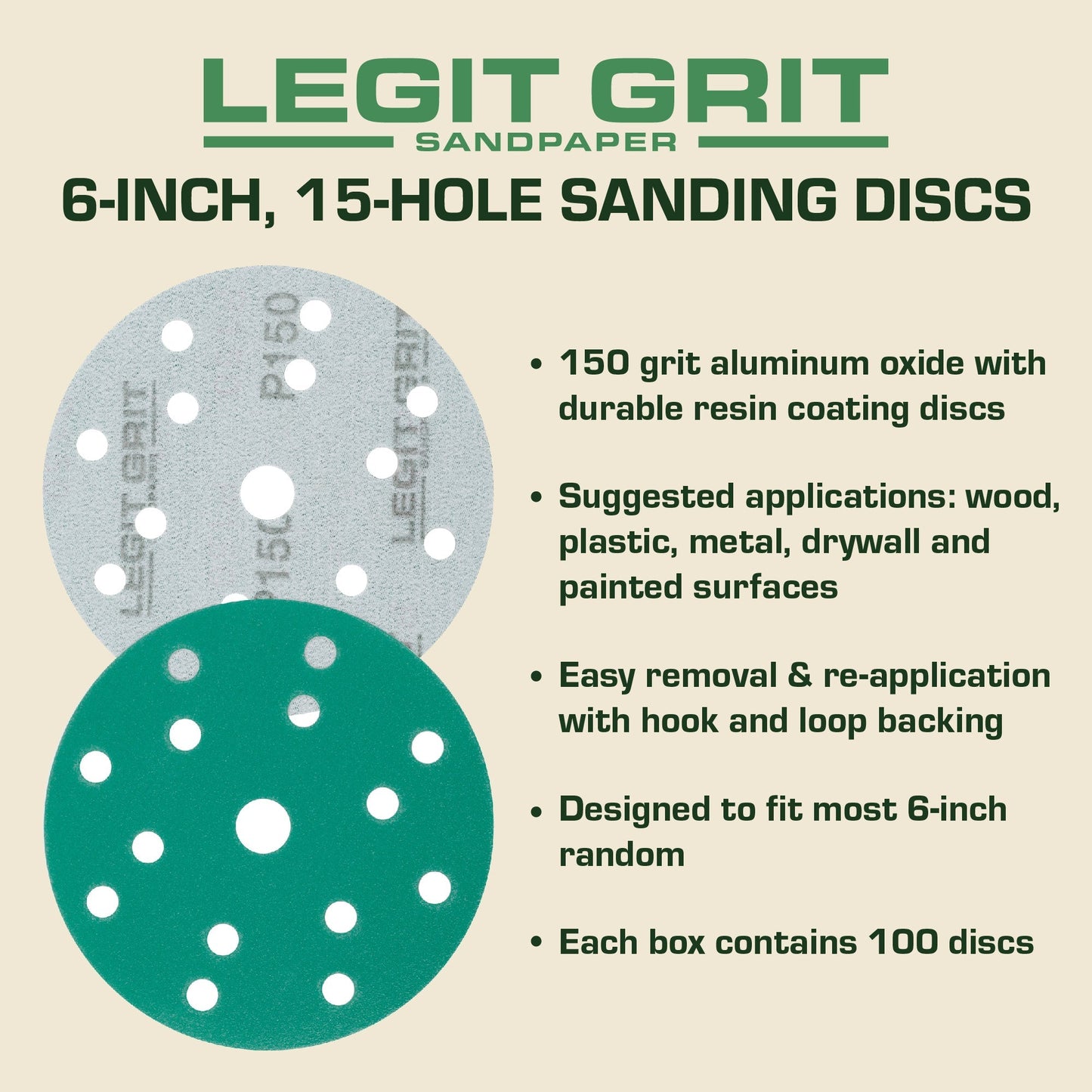 Legit Grit 6 inch Sand paper Disc, 15 - Hole - Perkins Builder Brothers