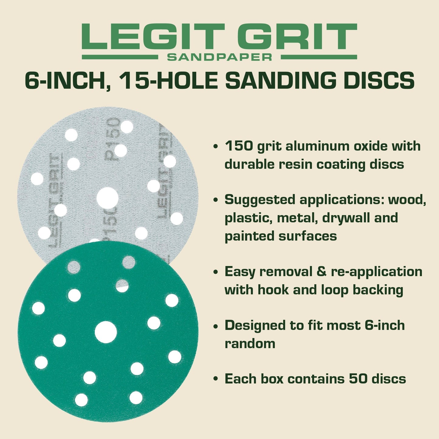 Legit Grit 6 inch Sand paper Disc, 15 - Hole - Perkins Builder Brothers