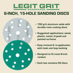 Legit Grit 6 inch Sand paper Disc, 15 - Hole - Perkins Builder Brothers