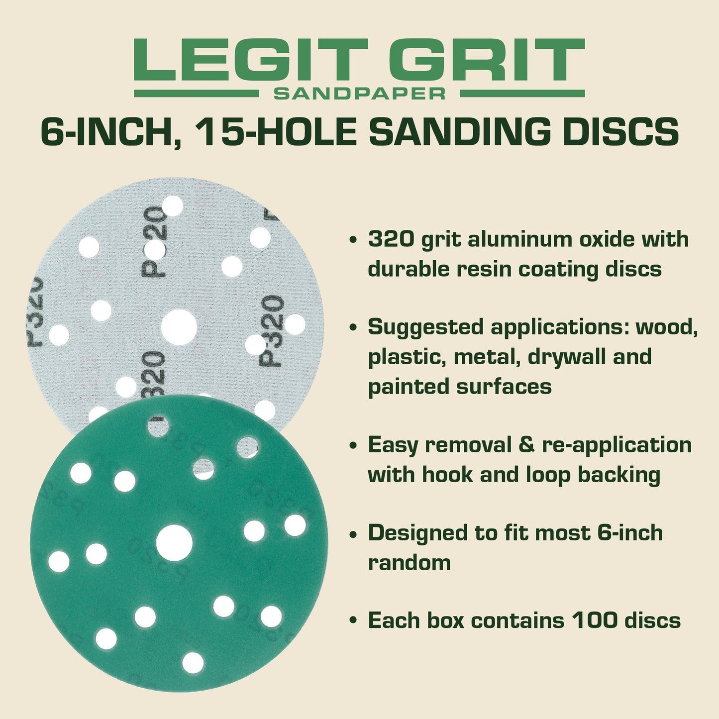 Legit Grit 6 inch Sand paper Disc, 15 - Hole - Perkins Builder Brothers