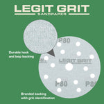 Legit Grit 6 inch Sand paper Disc, 15 - Hole - Perkins Builder Brothers