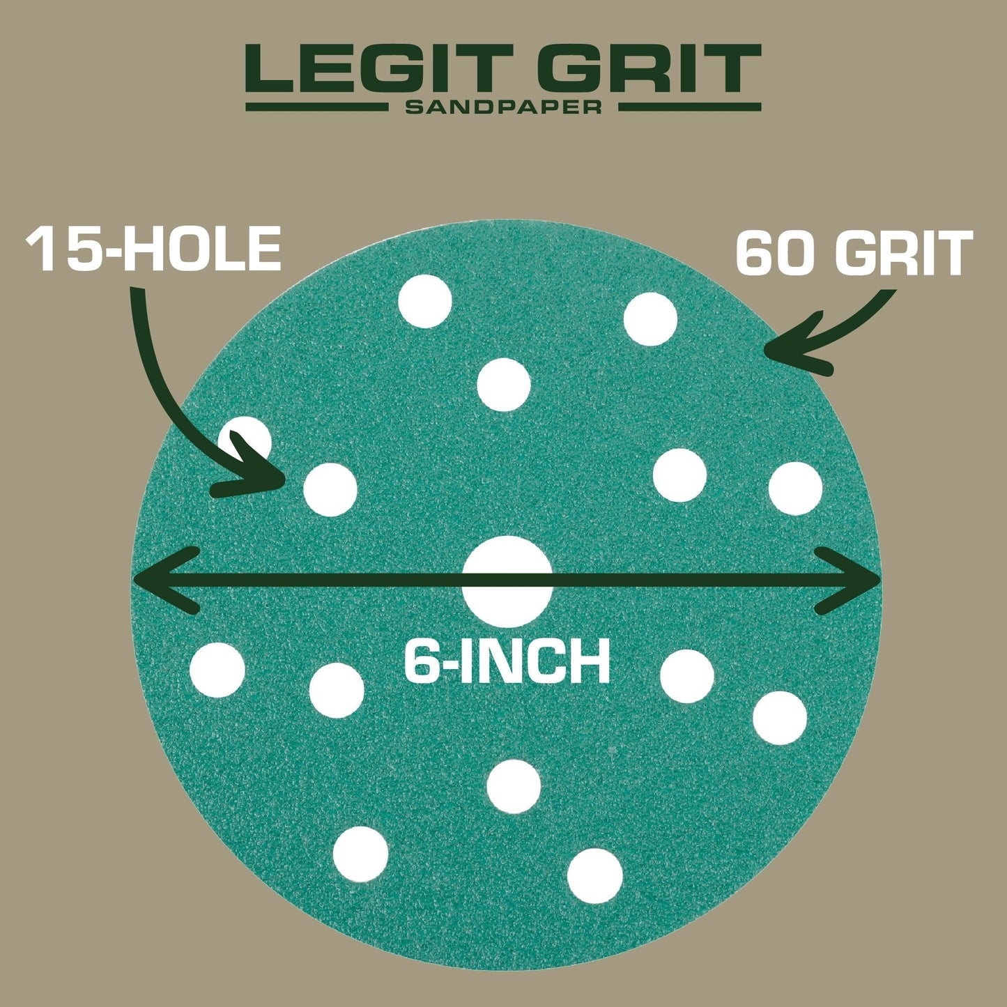 Legit Grit 6 inch Sand paper Disc, 15 - Hole - Perkins Builder Brothers