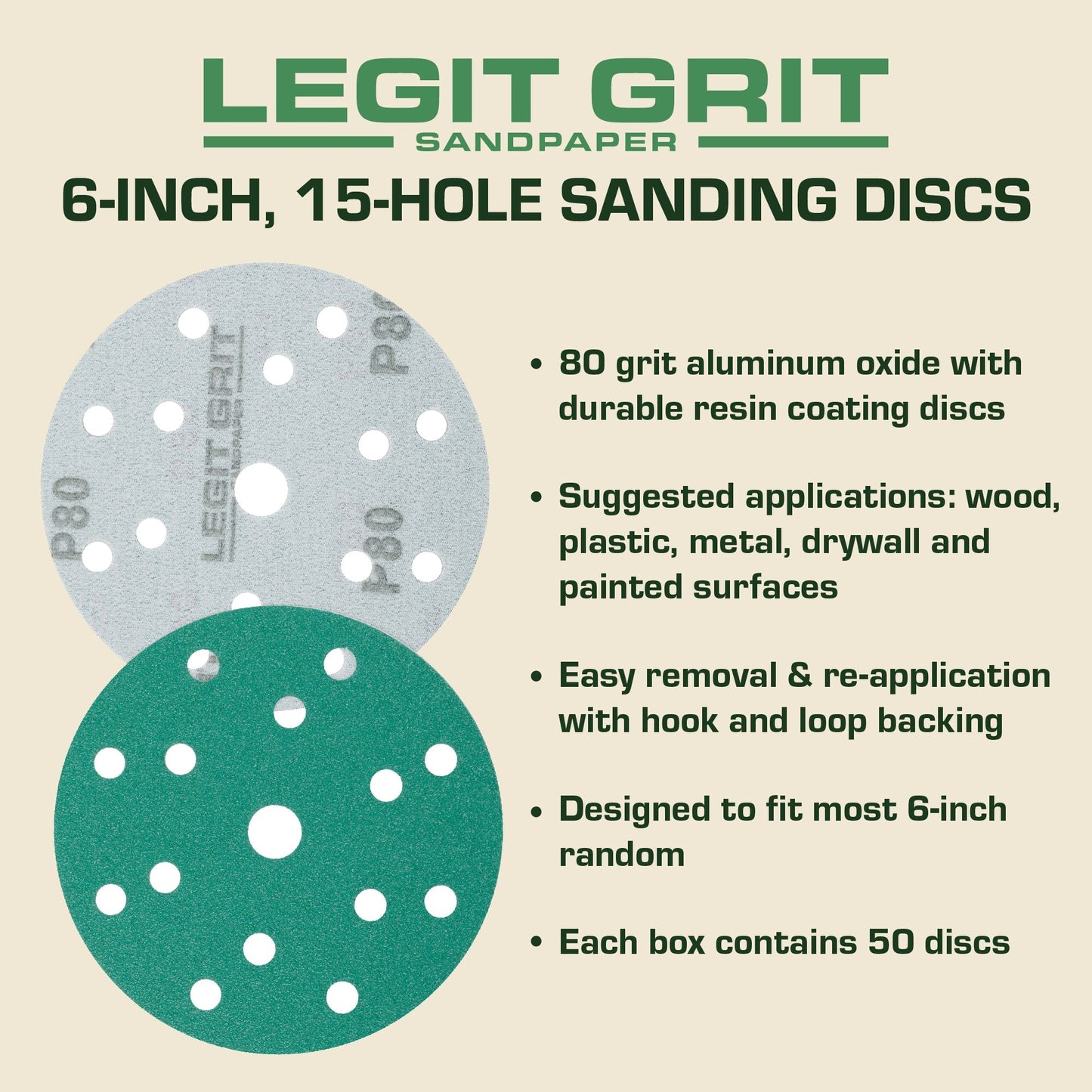 Legit Grit 6 inch Sand paper Disc, 15 - Hole - Perkins Builder Brothers