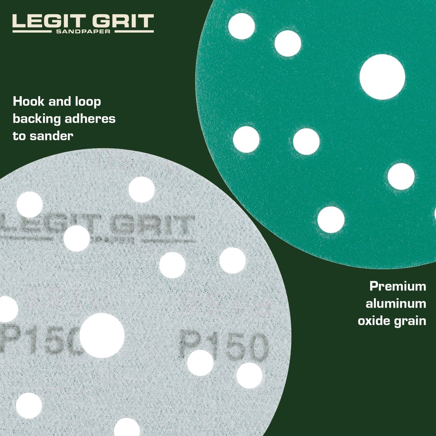 Legit Grit 6 inch Sand paper Disc, 15 - Hole, Mixed Grit Variety Set - GRITS: 80/120/150/180/220 (10 of each) , 50 Pack - Perkins Builder Brothers