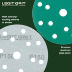 Legit Grit 6 inch Sand paper Disc, 15 - Hole, Mixed Grit Variety Set - GRITS: 80/120/150/180/220 (10 of each) , 50 Pack - Perkins Builder Brothers