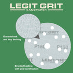 Legit Grit 6 inch Sand paper Disc, 15 - Hole, Mixed Grit Variety Set - GRITS: 80/120/150/180/220 (10 of each) , 50 Pack - Perkins Builder Brothers