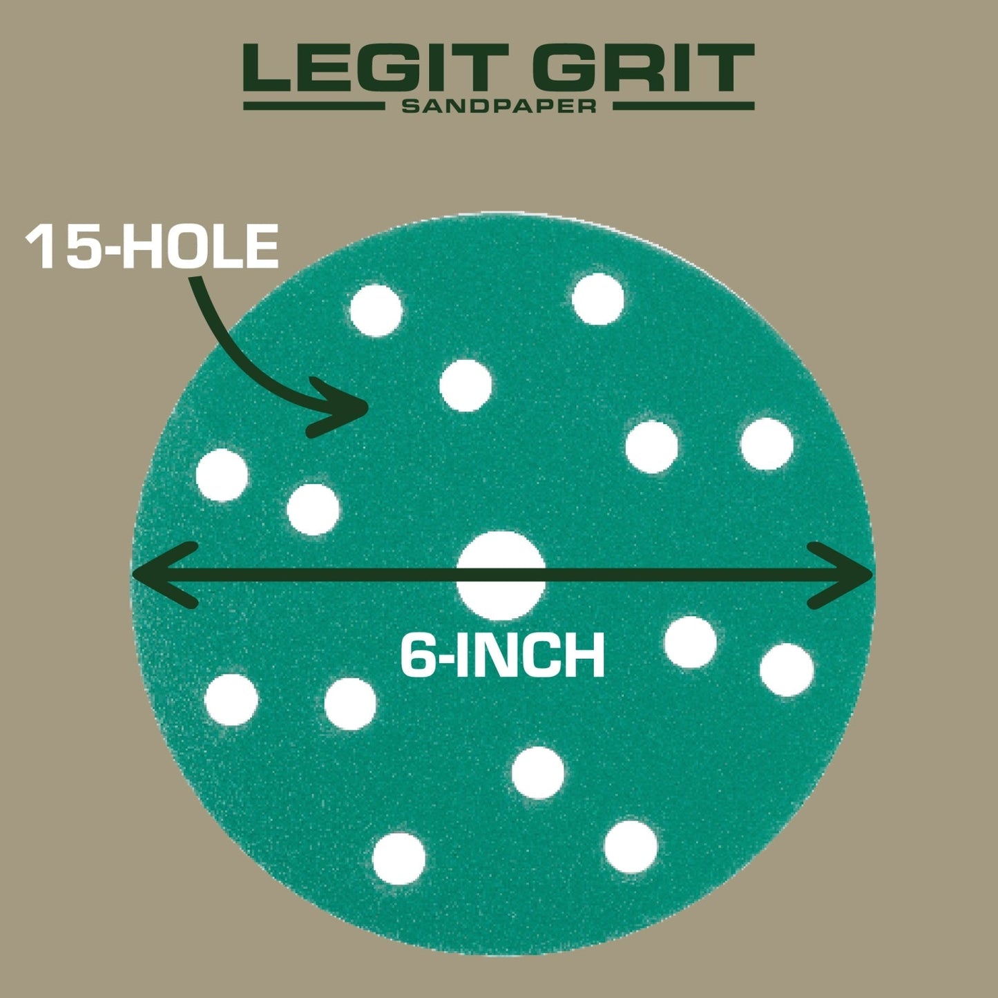 Legit Grit 6 inch Sand paper Disc, 15 - Hole, Mixed Grit Variety Set - GRITS: 80/120/150/180/220 (10 of each) , 50 Pack - Perkins Builder Brothers
