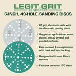 Legit Grit 6 inch Sand paper Disc, 49 - Hole - Perkins Builder Brothers