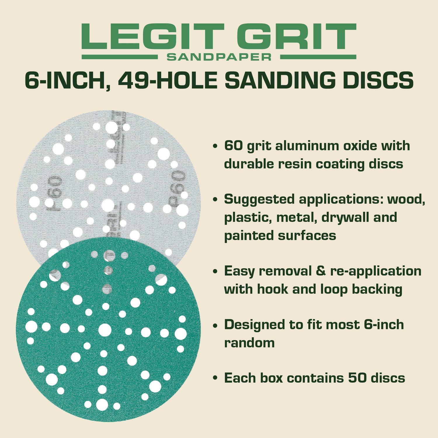 Legit Grit 6 inch Sand paper Disc, 49 - Hole - Perkins Builder Brothers