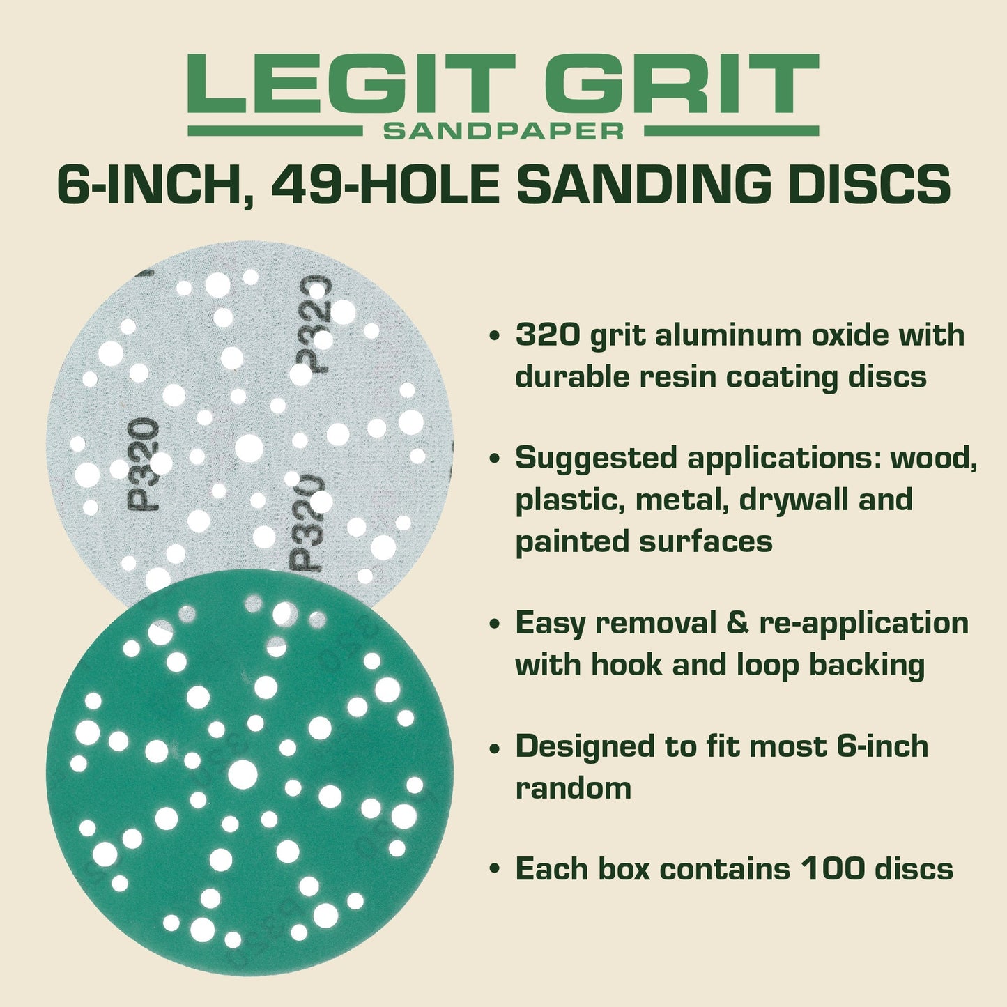 Legit Grit 6 inch Sand paper Disc, 49 - Hole - Perkins Builder Brothers
