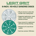 Legit Grit 6 inch Sand paper Disc, 49 - Hole - Perkins Builder Brothers