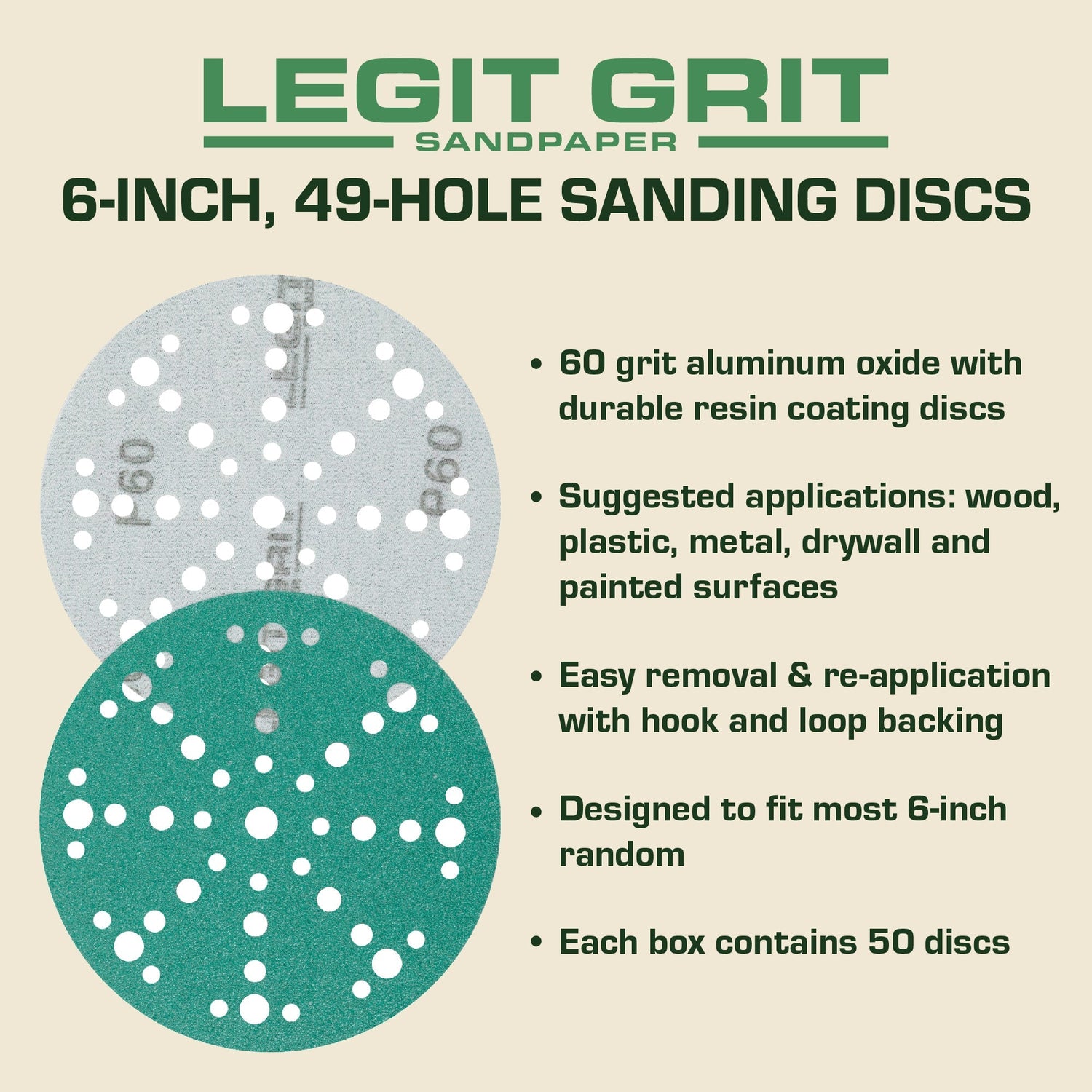 Legit Grit 6 inch Sand paper Disc, 49 - Hole - Perkins Builder Brothers