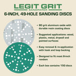 Legit Grit 6 inch Sand paper Disc, 49 - Hole - Perkins Builder Brothers