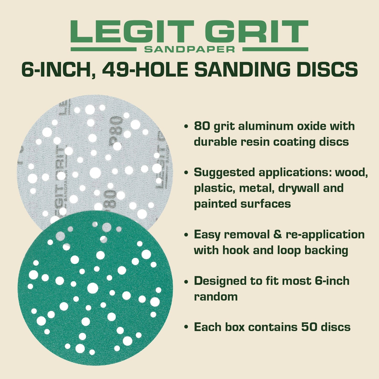 Legit Grit 6 inch Sand paper Disc, 49 - Hole - Perkins Builder Brothers