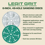 Legit Grit 6 inch Sand paper Disc, 49 - Hole - Perkins Builder Brothers