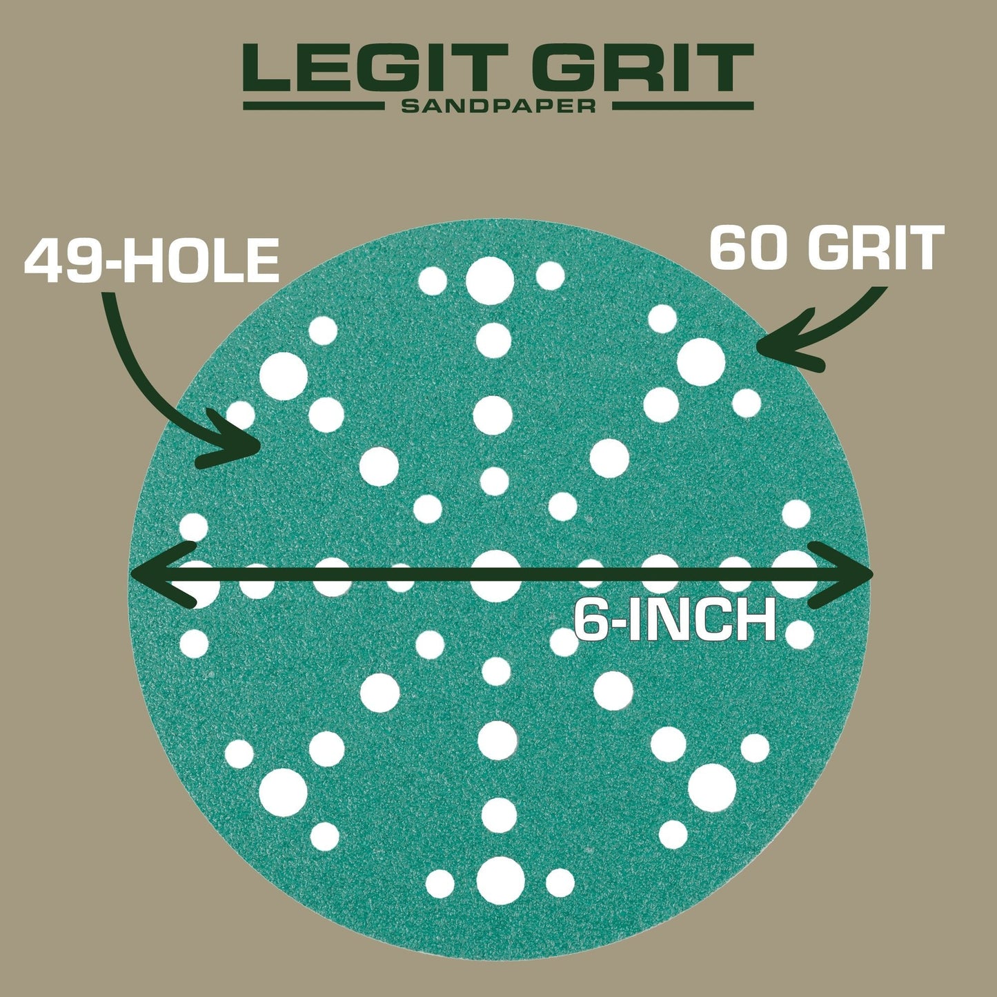Legit Grit 6 inch Sand paper Disc, 49 - Hole - Perkins Builder Brothers