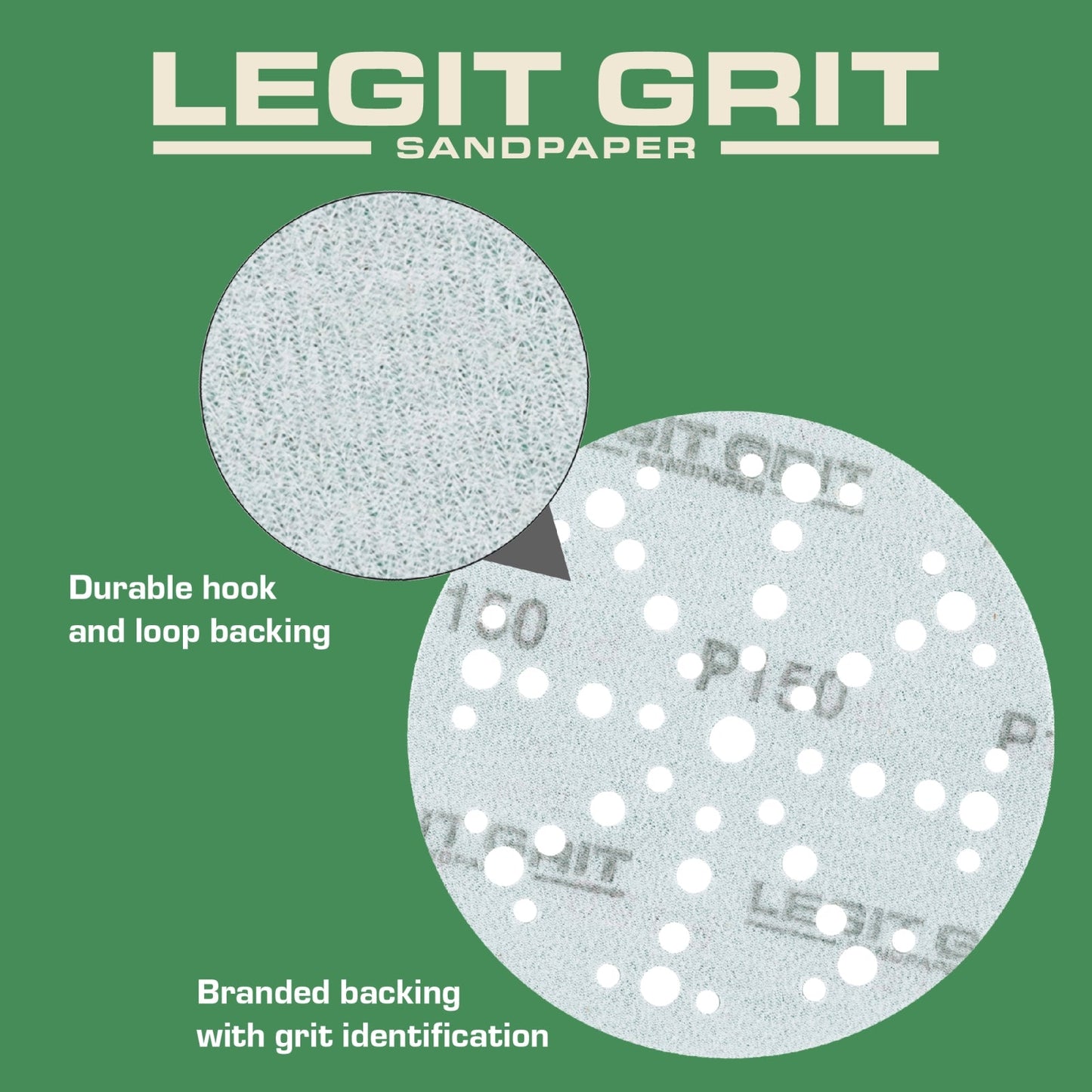 Legit Grit 6 inch Sand paper Disc, 49 - Hole, Mixed Grit Variety Set - GRITS: 80/120/150/180/220 (10 of each) , 50 Pack - Perkins Builder Brothers