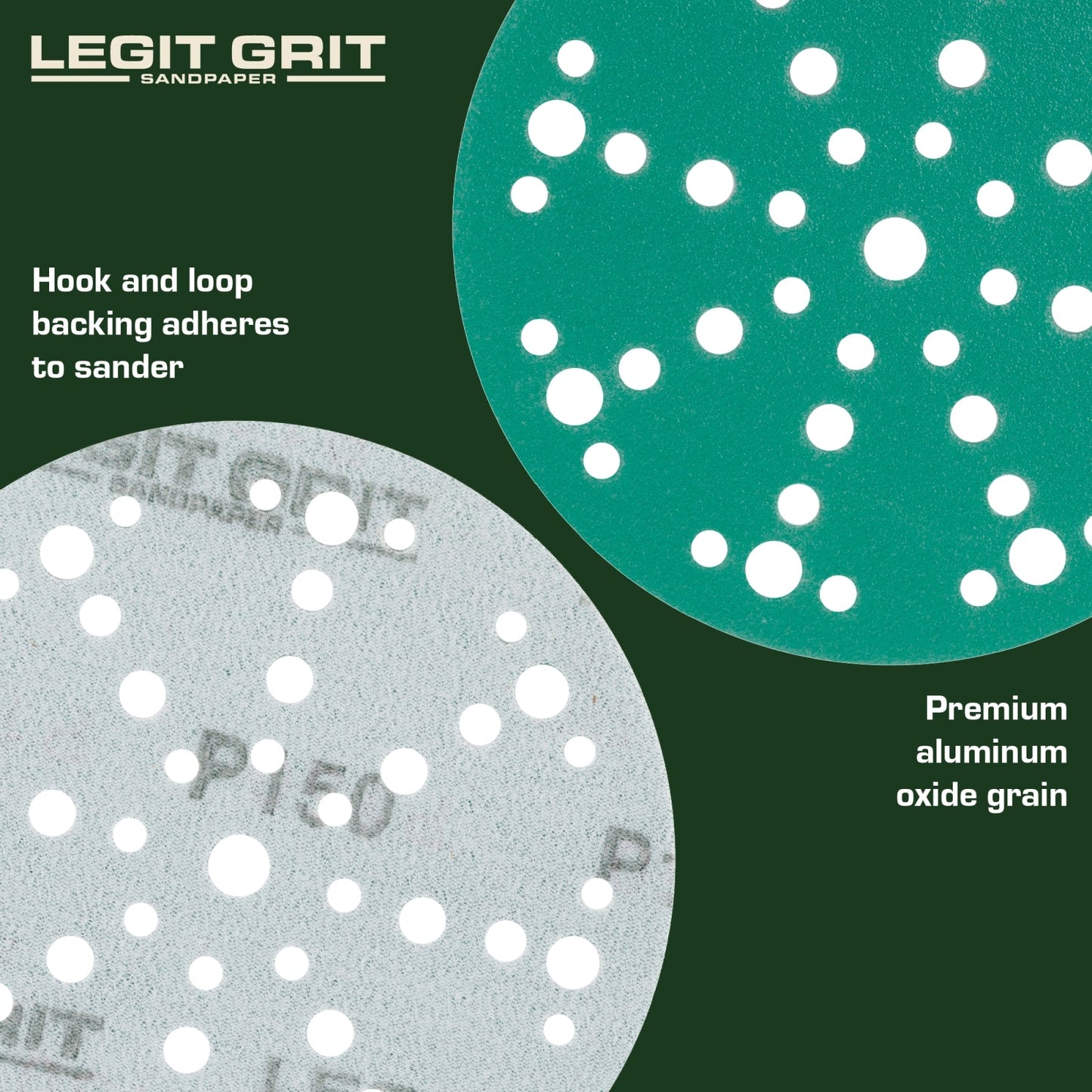 Legit Grit 6 inch Sand paper Disc, 49 - Hole, Mixed Grit Variety Set - GRITS: 80/120/150/180/220 (10 of each) , 50 Pack - Perkins Builder Brothers