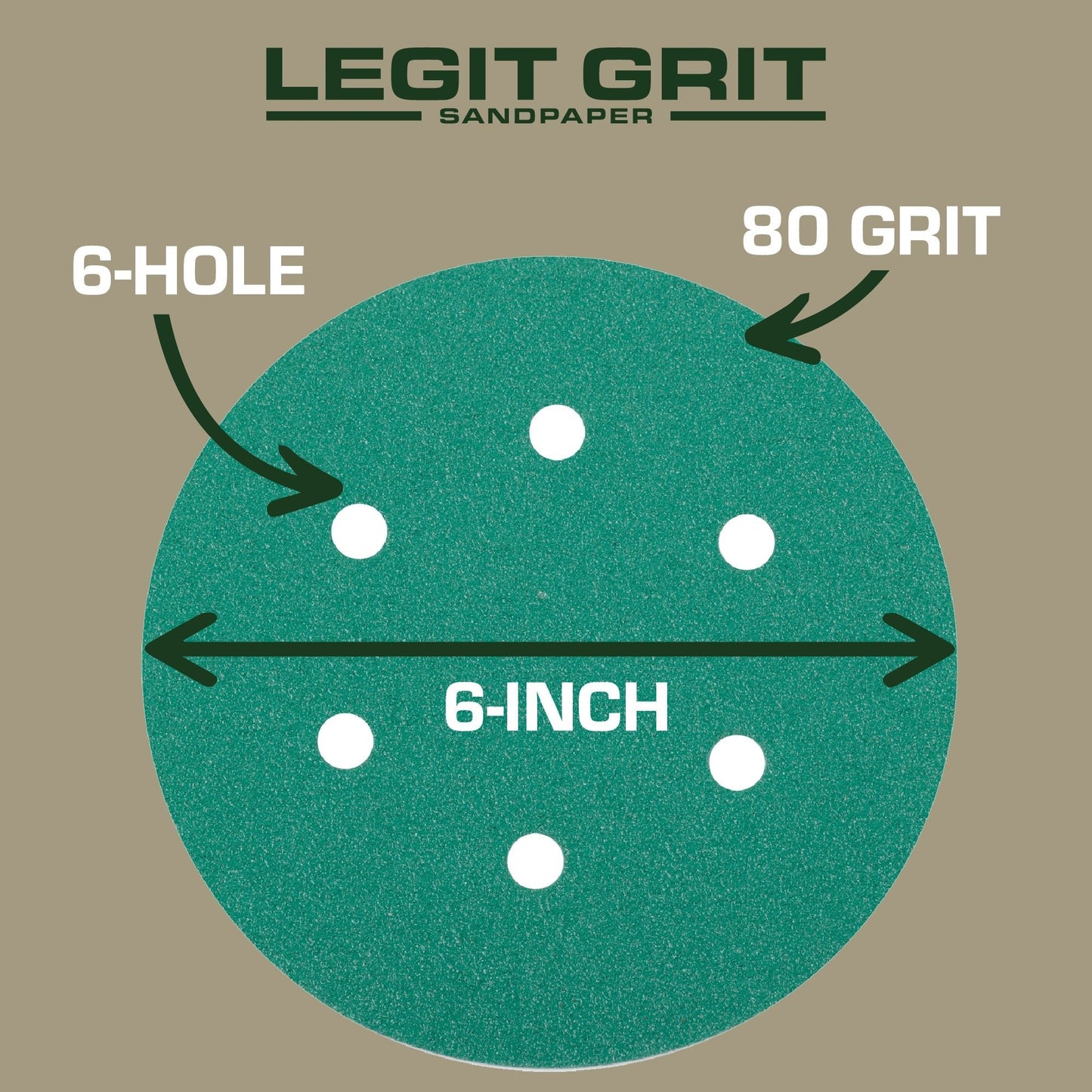 Legit Grit 6 inch Sand paper Disc, 6 - Hole - Perkins Builder Brothers