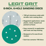 Legit Grit 6 inch Sand paper Disc, 6 - Hole - Perkins Builder Brothers