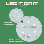 Legit Grit 6 inch Sand paper Disc, 6 - Hole - Perkins Builder Brothers