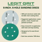 Legit Grit 6 inch Sand paper Disc, 6 - Hole - Perkins Builder Brothers