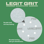 Legit Grit 6 inch Sand paper Disc, 6 - Hole - Perkins Builder Brothers