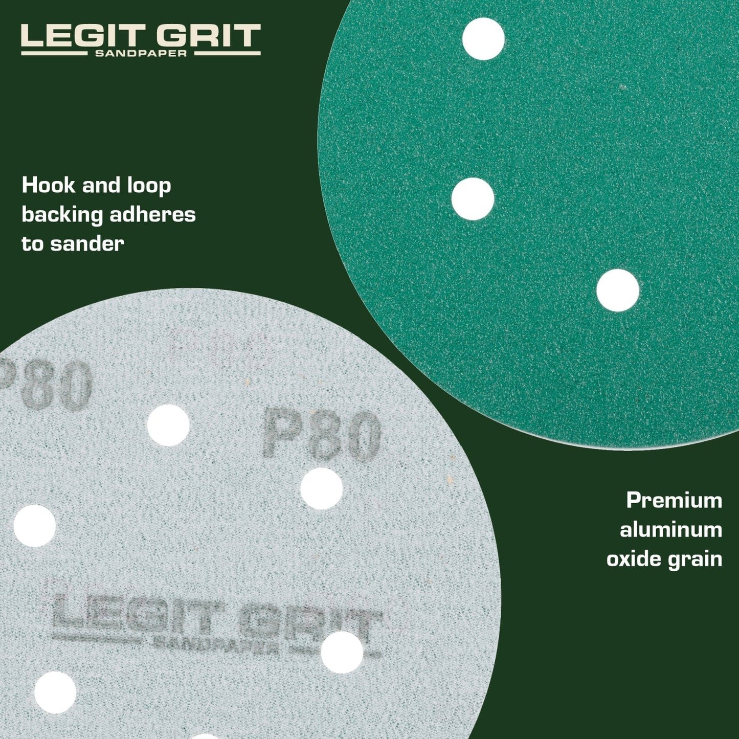 Legit Grit 6 inch Sand paper Disc, 6 - Hole, Mixed Grit Variety Set - GRITS: 80/120/150/180/220 (10 of each) , 50 Pack - Perkins Builder Brothers