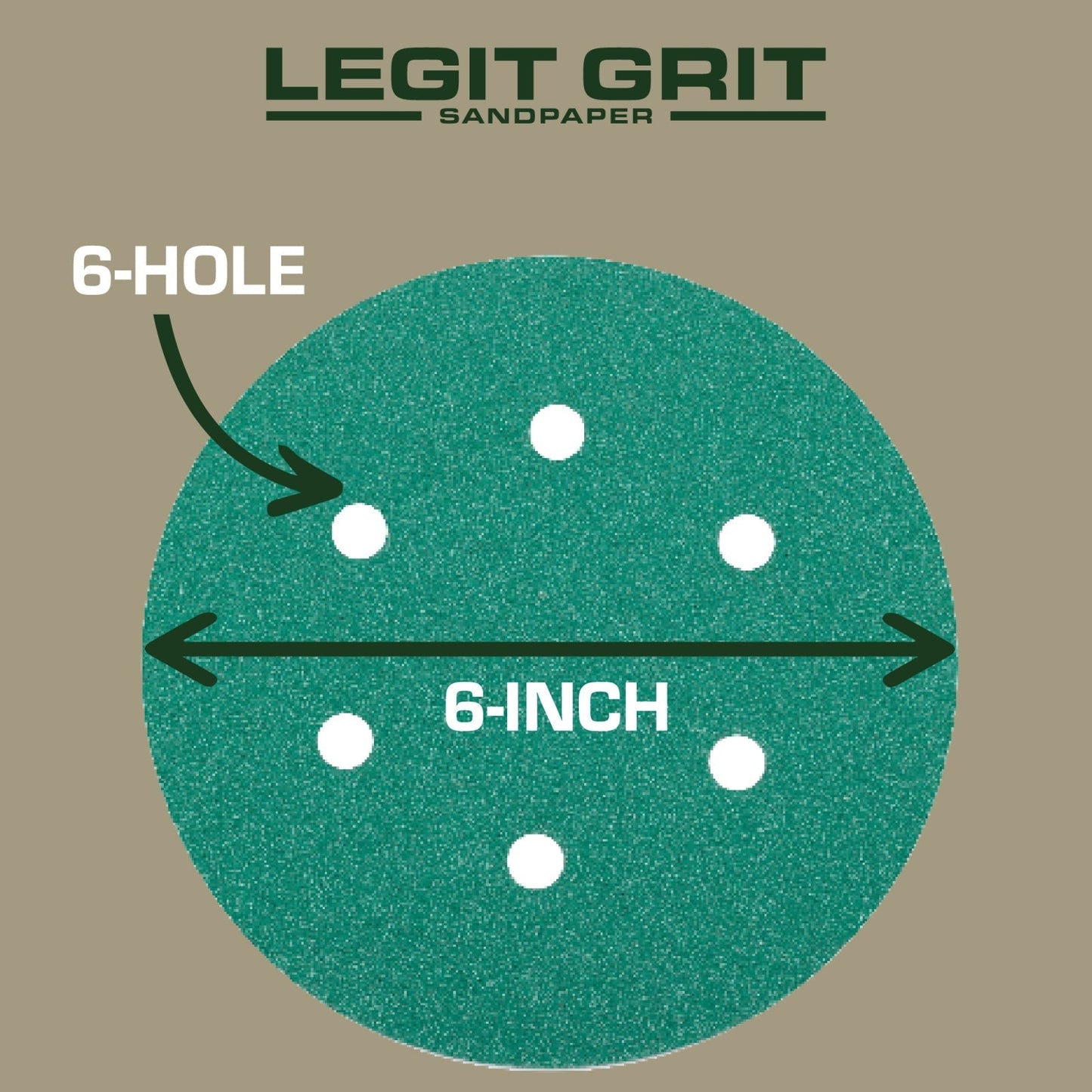Legit Grit 6 inch Sand paper Disc, 6 - Hole, Mixed Grit Variety Set - GRITS: 80/120/150/180/220 (10 of each) , 50 Pack - Perkins Builder Brothers