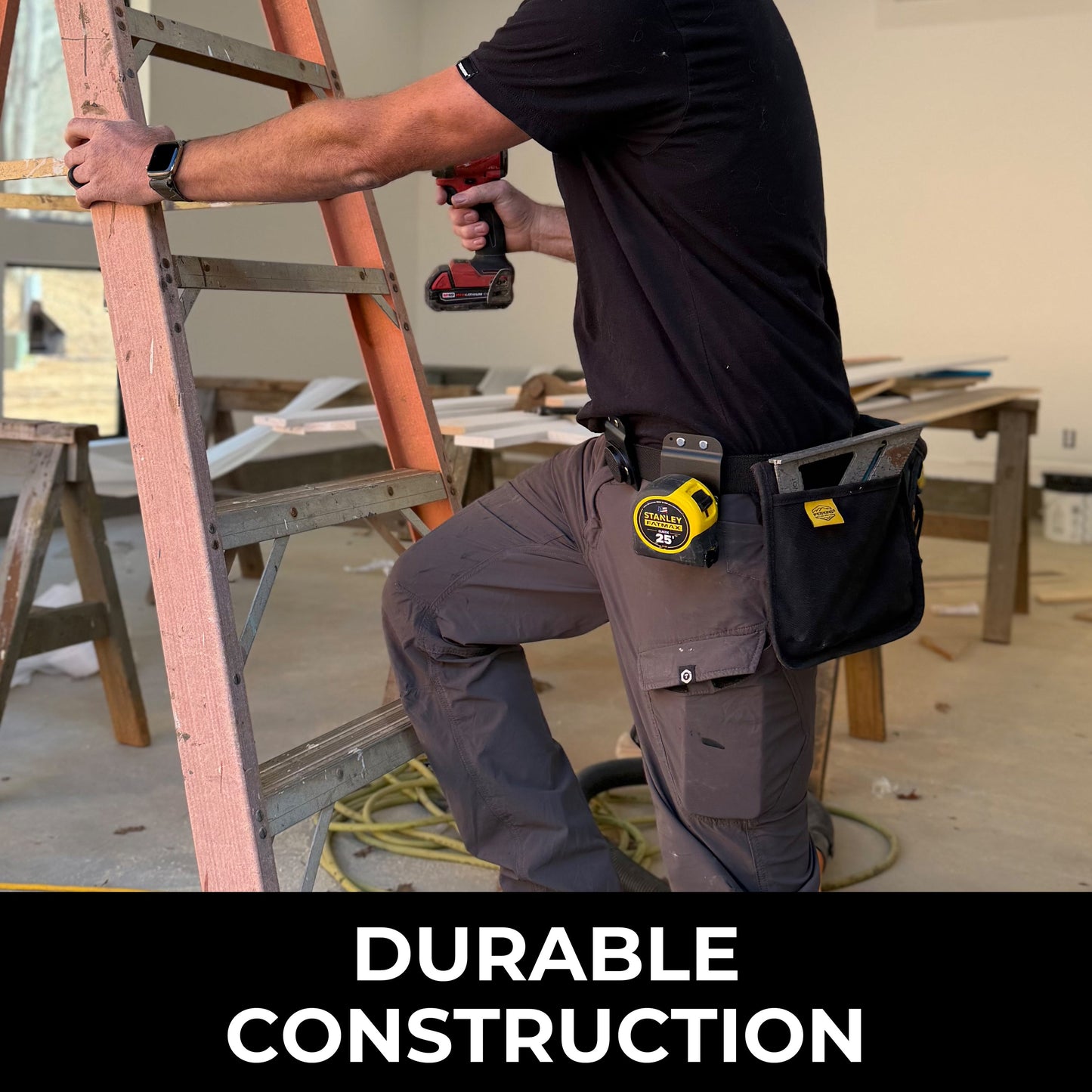 Perkins Builder Brothers Clip - On Tool Belt Tape Holder For Tape Measure, Utility Knife, and Flashlight - Perkins Builder Brothers